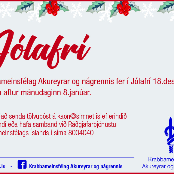 Skrifstofa Félagsins verður lokuð frá 18.desember til 5.janúar