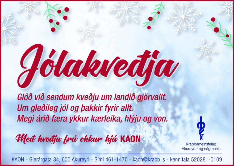 Jólakveðja frá starfsmönnum og stjórn KAON