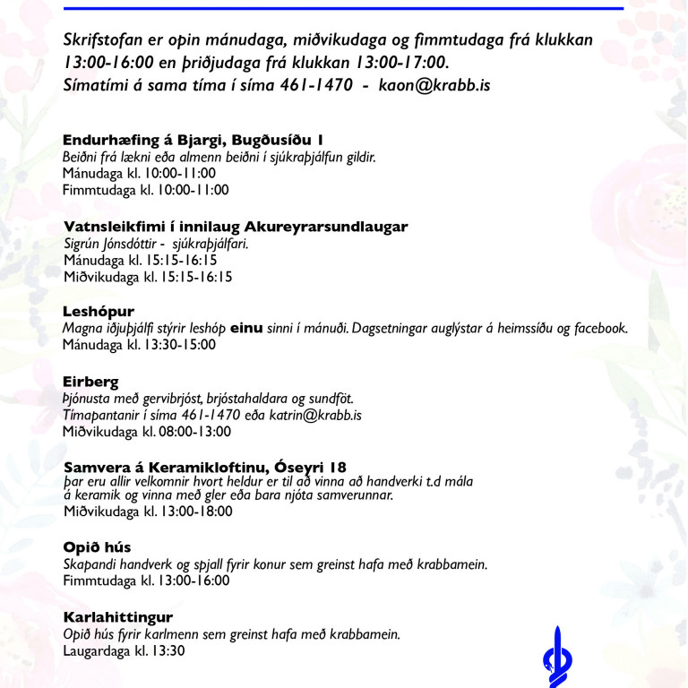 Hvað er í boði hjá Krabbameinsfélagi Akureyrar og nágrennis vor 2018